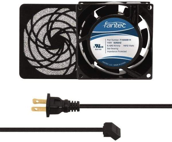 Made in USA - 115 Volts, AC, 31 CFM, Square Tube Axial Fan Kit - 0.18 Amp Rating, 3.15" High x 3" Wide x 38.5mm Deep, Includes Fan, Fan Filter, Fan Cord - Exact Industrial Supply