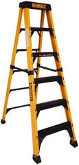 DeWALT - 5 Steps, 6' High, Fiberglass Step Ladder - 500 Lb Capacity, 24-1/16" Base Width - Exact Industrial Supply