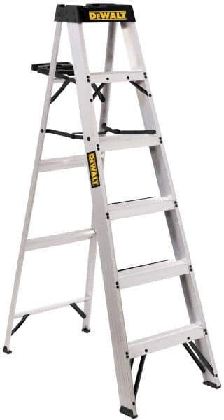 DeWALT - 5 Steps, 6' High, Type IA Rating, Aluminum Step Ladder - 300 Lb Capacity, 21-5/8" Base Width - Exact Industrial Supply