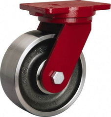 Hamilton - 8" Diam x 3" Wide x 10-1/2" OAH Top Plate Mount Swivel Caster - Forged Steel, 4,000 Lb Capacity, Sealed Precision Ball Bearing, 6-1/8 x 7-1/2" Plate - Exact Industrial Supply