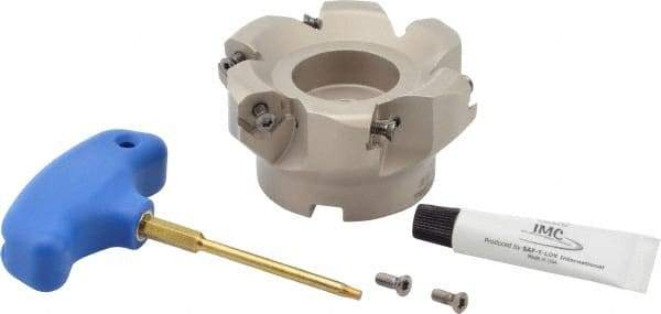 Iscar - 3.37" Cut Diam, 1" Arbor Hole, 0.18" Max Depth of Cut, 50° Indexable Chamfer & Angle Face Mill - 6 Inserts, IQ845 SYHU 07.. Insert, Right Hand Cut, Through Coolant, Series DoveIQMill - Exact Industrial Supply