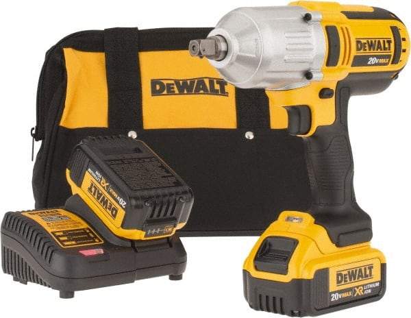 DeWALT - 1/2" Drive 20 Volt Mid-Handle Cordless Impact Wrench & Ratchet - 1,500 RPM, 2,300 BPM, 400 Ft/Lb Torque, 2 Lithium-Ion Batteries Included - Exact Industrial Supply