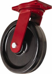 Hamilton - 12" Diam x 3" Wide x 14-1/2" OAH Top Plate Mount Swivel Caster - Phenolic, 3,500 Lb Capacity, Straight Roller Bearing, 6-1/8 x 7-1/2" Plate - Exact Industrial Supply