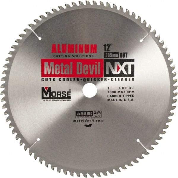 M.K. MORSE - 12" Diam, 1" Arbor Hole Diam, 80 Tooth Wet & Dry Cut Saw Blade - Steel, Standard Round Arbor - Exact Industrial Supply