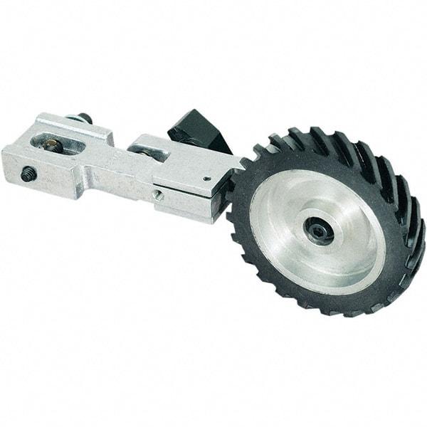 Dynabrade - 5/8" Wide Electric Versatility Belt Grinder Contact Arm - 72" Belt Length x 1" Belt Width, Serrated, Rubber, 40" Contact Wheel Diam - Exact Industrial Supply