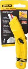 Stanley - Retractable Utility Knife - 2-1/2" Carbon Steel Blade, Yellow Cast Aluminum Handle, 3 Blades Included - Exact Industrial Supply