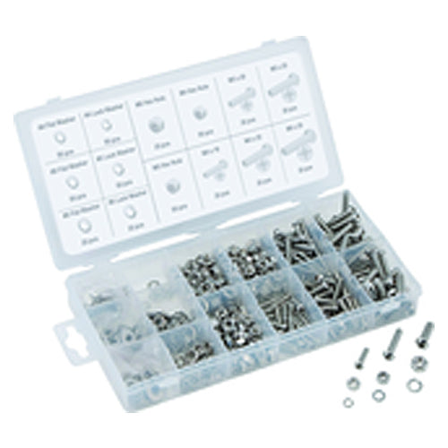 475 Pieces Metric Nut & Bolt Assortment - Machine screws, lock washers, flat washers and hex nut - Exact Industrial Supply