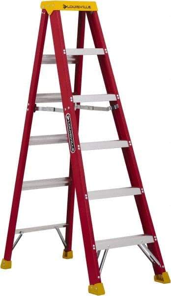 Louisville - 5 Steps, 6' High, Type IA Rating, Fiberglass Step Ladder - 300 Lb Capacity, 21-13/16" Base Width - Exact Industrial Supply