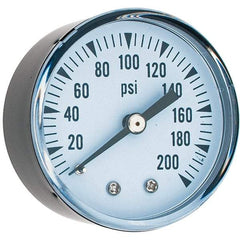 Value Collection - 2" Dial, 1/4 Thread, 0-200 Scale Range, Pressure Gauge - Center Back Connection Mount - Exact Industrial Supply