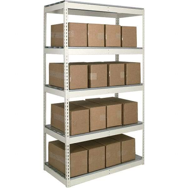 Hallowell - 5 Shelf Starter Open Steel Shelving - 1 Lb Capacity, 72" Wide x 120" High x 30" Deep, Tan - Exact Industrial Supply