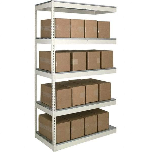 Hallowell - 5 Shelf Add-On Open Steel Shelving - 620 Lb Capacity, 96" Wide x 120" High x 36" Deep, Tan - Exact Industrial Supply