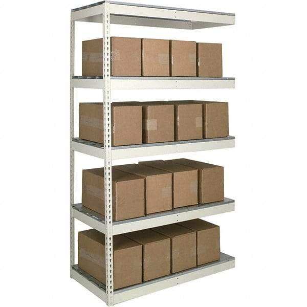 Hallowell - 5 Shelf Add-On Open Steel Shelving - 500 Lb Capacity, 72" Wide x 120" High x 30" Deep, Tan - Exact Industrial Supply