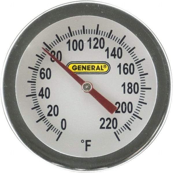 General - 20 Inch Long Stem, 2 Inch Dial Diameter, Back Connected Bi-Metal Thermometer - 220°Fahrenheit - Exact Industrial Supply