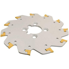 Iscar - Arbor Hole Connection, 0.157" Cutting Width, 1.36" Depth of Cut, 4.921" Cutter Diam, 1-1/4" Hole Diam, 10 Tooth Indexable Slotting Cutter - TGSF Toolholder, TAG Insert, Right Hand Cutting Direction - Exact Industrial Supply