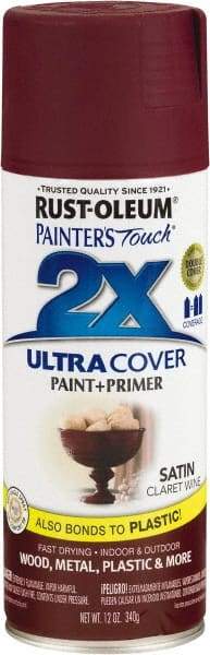 Rust-Oleum - Claret Wine, Satin, Enamel Spray Paint - 8 Sq Ft per Can, 12 oz Container, Use on Multipurpose - Exact Industrial Supply