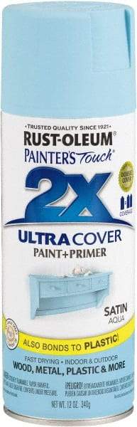Rust-Oleum - Aqua, Satin, Enamel Spray Paint - 8 Sq Ft per Can, 12 oz Container, Use on Multipurpose - Exact Industrial Supply