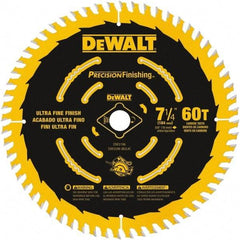 DeWALT - 7-1/4" Diam, 5/8" Arbor Hole Diam, 60 Tooth Wet & Dry Cut Saw Blade - Carbide-Tipped, Diamond Arbor - Exact Industrial Supply