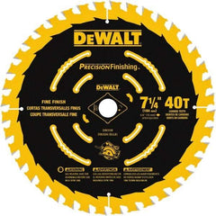 DeWALT - 7-1/4" Diam, 5/8" Arbor Hole Diam, 40 Tooth Wet & Dry Cut Saw Blade - Carbide-Tipped, Diamond Arbor - Exact Industrial Supply