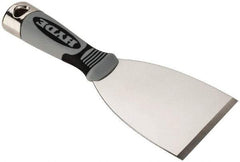 Hyde Tools - Stiff Stainless Steel Putty Scraper - 3" Blade Width x 4" Blade Length, 4-1/4" Long Cushioned Grip Handle - Exact Industrial Supply
