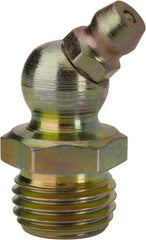 PRO-LUBE - 45° Head Angle, 1/4-18 NPT Steel Standard Grease Fitting - 9/16" Hex, 29.74mm Overall Height, 9.27mm Shank Length, Zinc Plated Finish - Exact Industrial Supply