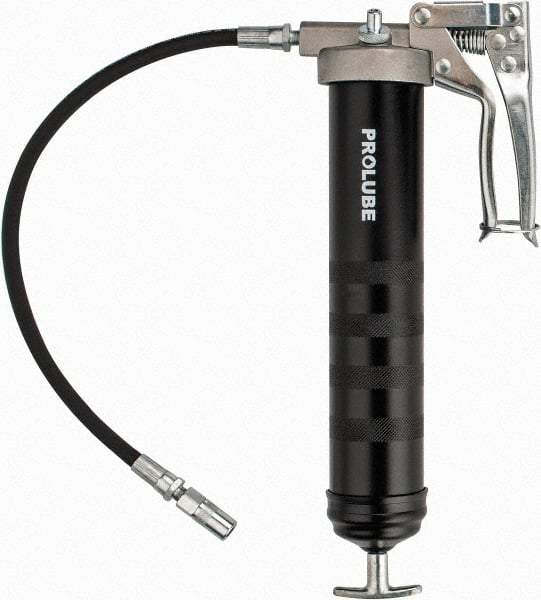 PRO-LUBE - 7,500 Max psi, Flexible Pistol Grease Gun - 14 oz (Cartridge) Capacity, 1/8 Thread Outlet, 40 Strokes per oz, Bulk, Cartridge, Filler Pump & Suction Fill, Includes 4 Jaw Coupler - Exact Industrial Supply