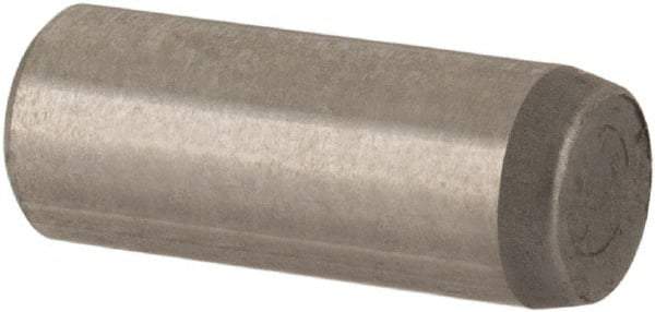 Made in USA - 3mm Diam x 8mm Pin Length Alloy Steel Standard Dowel Pin - Bright Finish, C 47-58 & C 60 (Surface) Hardness, 1 Beveled & 1 Rounded End - Exact Industrial Supply