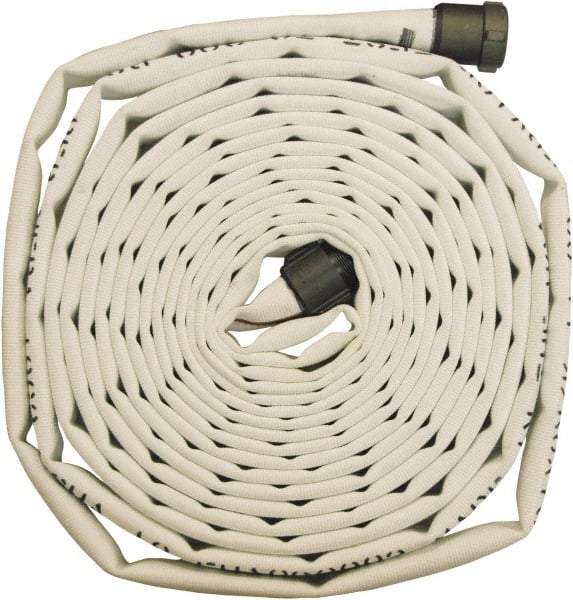 Dixon Valve & Coupling - 2-1/2" ID, 225 Working psi, White Polyester/Rubber Fire Hose, Single Jacket - Male x Female NST (NH) Ends, 50' Long, 675 Burst psi - Exact Industrial Supply