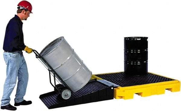 UltraTech - 75 Gal Sump, 9,000 Lb Capacity, 4 Drum, Polyethylene Spill Deck or Pallet - 63" Long x 62" Wide x 9" High, Liftable Fork, Low Profile, 2 x 4 Drum Configuration - Exact Industrial Supply