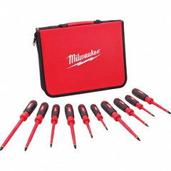 Milwaukee Tool - Screwdriver Sets Screwdriver Types Included: Insulated Slotted; Phillips; Square Number of Pieces: 10 - Exact Industrial Supply