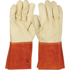 Welding Gloves: Size Medium, Uncoated, MIG Welding Application Beige & Red, Uncoated Coverage, Smooth Grip