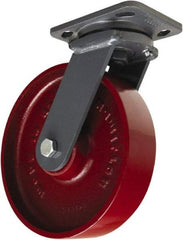 Hamilton - 8" Diam x 2" Wide x 9-1/2" OAH Top Plate Mount Swivel Caster - Cast Iron, 1,500 Lb Capacity, Tapered Roller Bearing, 4 x 5" Plate - Exact Industrial Supply