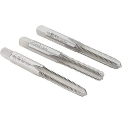 Made in USA - M7x1.00 Metric Coarse, 4 Flute, Bottoming, Plug & Taper, Bright Finish, High Speed Steel Tap Set - Right Hand Cut, 2-23/32" OAL, 1-1/8" Thread Length - Exact Industrial Supply