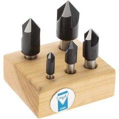 Import - 5 Piece, 1/4 to 3/4" Head Diam, 82° Included Angle, Single End Countersink Set - Exact Industrial Supply