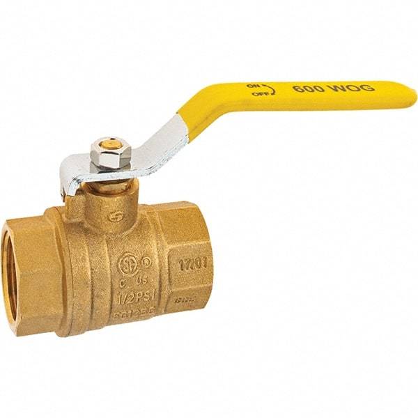 Value Collection - 1" Pipe, Brass Full Port Ball Valve - 2 Piece, NPT Ends, Lever Handle, 600 WOG, 150 WSP - Exact Industrial Supply