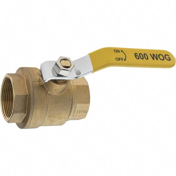 Value Collection - 1-1/2" Pipe, Brass Full Port Ball Valve - 2 Piece, NPT Ends, Lever Handle, 600 WOG, 150 WSP - Exact Industrial Supply
