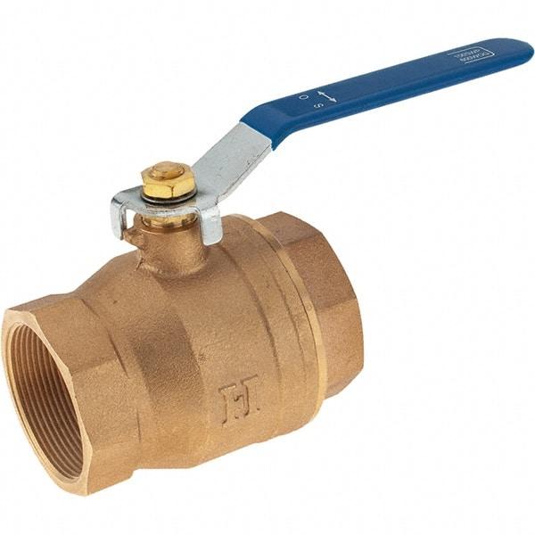 Value Collection - 2" Pipe, Bronze Full Port Ball Valve - 2 Piece, NPT Ends, Lever Handle, 600 WOG, 150 WSP - Exact Industrial Supply