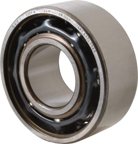 SKF - 45mm Bore Diam, 100mm OD, Open Angular Contact Radial Ball Bearing - 39.7mm Wide, 2 Rows, Round Bore, 53,000 Lb Static Capacity, 72,800 Lb Dynamic Capacity - Exact Industrial Supply