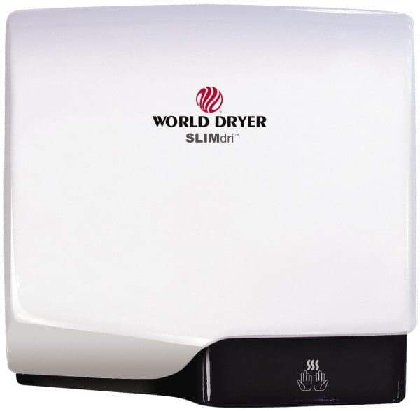 World Dryer - 950 Watt White Finish Electric Hand Dryer - 115/208/230 Volts, 8.3/3.7/4.1 Amps, 11-1/2" Wide x 10-11/16" High x 4" Deep - Exact Industrial Supply