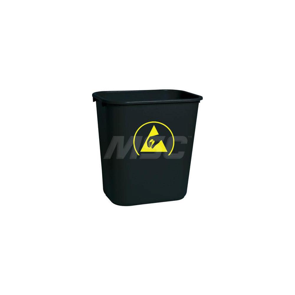 Trash Cans & Recycling Containers; Product Type: Trash Can; Container Capacity: 7 gal; Container Shape: Rectangle; Lid Type: No Lid; Container Material: Plastic; Color: Black; Finish: Unfinished; Graphic: Yellow ESD Symbol; Compatible Recyclable Material:
