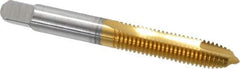 Cleveland - M8x1.25, 2 Flute, TiN Finish, High Speed Steel Spiral Point Tap - Plug Chamfer, Right Hand Thread, 0.69" Thread Length, 2B Class of Fit, Series 1011TN - Exact Industrial Supply