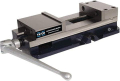TE-CO - 8" Jaw Width, 11" Jaw Opening Capacity, Horizontal Stationary Machine Vise - Manual Operation, 12,000 Lb Capacity, 1 Station, 24-1/2" Long x 5.51" High x 2-1/4" Deep, 2-1/4" Jaw Height - Exact Industrial Supply