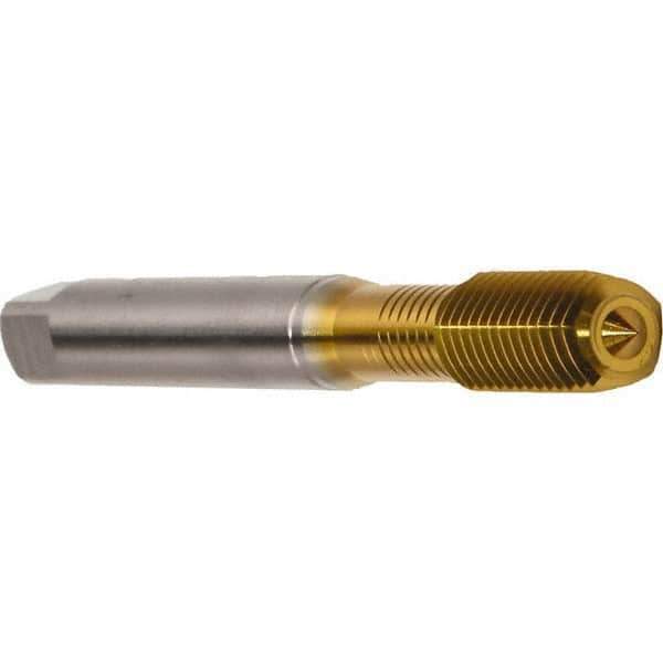 Emuge - M10x1.00 Metric Fine 6HX Modified Bottoming Thread Forming Tap - Cobalt, TiN Finish, 90mm OAL, 18mm Thread Length, Right Hand Thread, Series Druck - Exact Industrial Supply