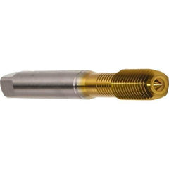 Emuge - M10x1.00 Metric Fine 6HX Modified Bottoming Thread Forming Tap - Cobalt, TiN Finish, 90mm OAL, 18mm Thread Length, Right Hand Thread, Series Druck - Exact Industrial Supply