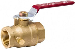 Value Collection - 3/4" Pipe, Full Port, Brass Side Drain Ball Valve - Inline - Two Way Flow, IPS Ends, Lever Handle, 500 WOG, 150 WSP - Exact Industrial Supply
