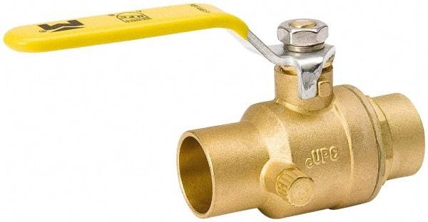 Value Collection - 1/2" Pipe, Full Port, Brass Side Drain Ball Valve - Inline - Two Way Flow, C x C Ends, Lever Handle, 500 WOG, 150 WSP - Exact Industrial Supply