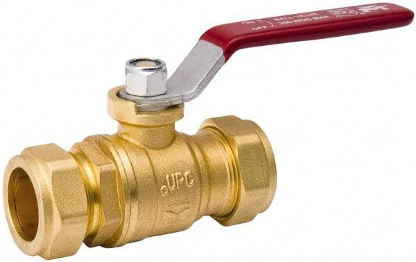Value Collection - 1/2" Pipe, Full Port, Brass Standard Ball Valve - Inline - Two Way Flow, Comp Ends, Lever Handle, 200 WOG, 150 WSP - Exact Industrial Supply