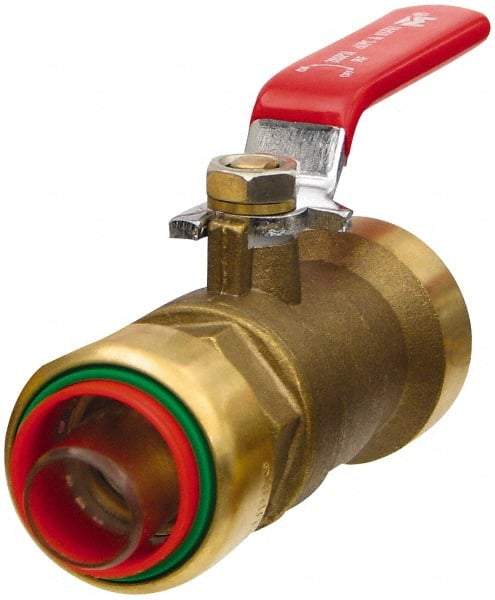 Value Collection - 3/4" Pipe, Full Port, Brass Standard Ball Valve - Inline - Two Way Flow, Push Fit Ends, Lever Handle, 200 WOG, 150 WSP - Exact Industrial Supply