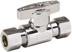 Value Collection - Female Compression 3/8 Inlet, 125 Max psi, Chrome Finish, Brass Water Supply Stop Valve - 3/8 Compression Outlet, Straight, Chrome Handle, For Use with Any Water Supply Shut Off Application - Exact Industrial Supply