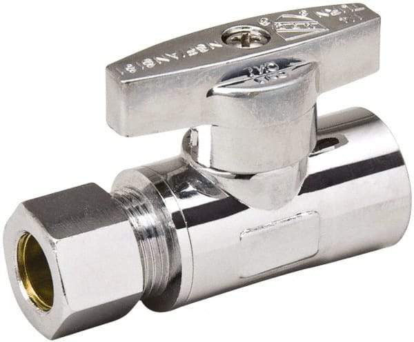 Value Collection - CPVC 1/2 Inlet, 125 Max psi, Chrome Finish, Brass Water Supply Stop Valve - 3/8 Compression Outlet, Straight, Chrome Handle, For Use with Any Water Supply Shut Off Application - Exact Industrial Supply