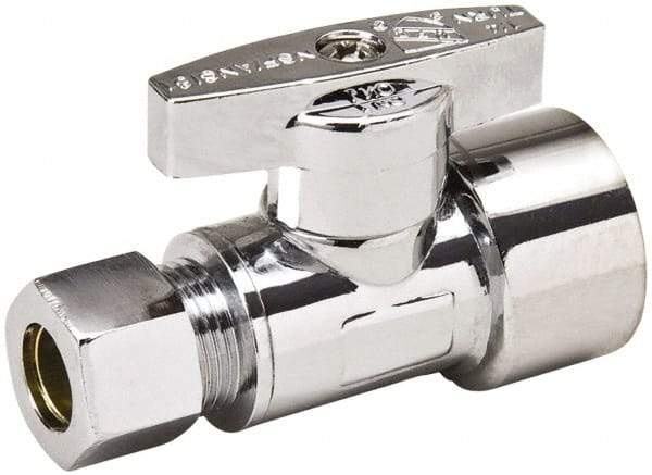 Value Collection - FIP 1/2 Inlet, 125 Max psi, Chrome Finish, Brass Water Supply Stop Valve - 3/8 Compression Outlet, Straight, Chrome Handle, For Use with Any Water Supply Shut Off Application - Exact Industrial Supply